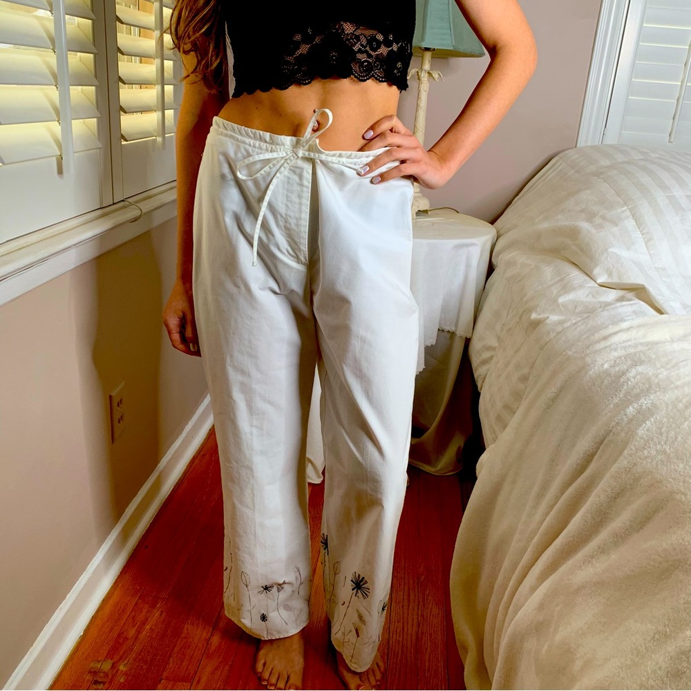 Spring Gray, Black & White Floral Wide Leg Cropped Pants